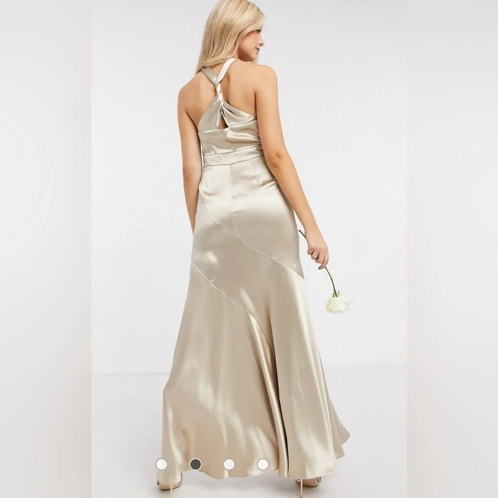 - ASOS DESIGN Bridesmaid Satin Halter Maxi Dress - Picture 2 of 9